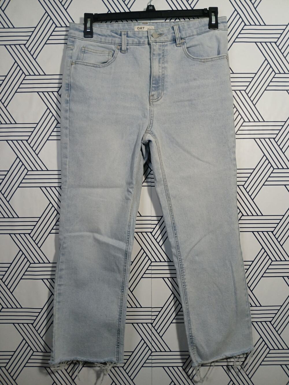 OAT New York Straight Crop Jeans Raw Hem Denim High Rise Minimalist Straight Leg